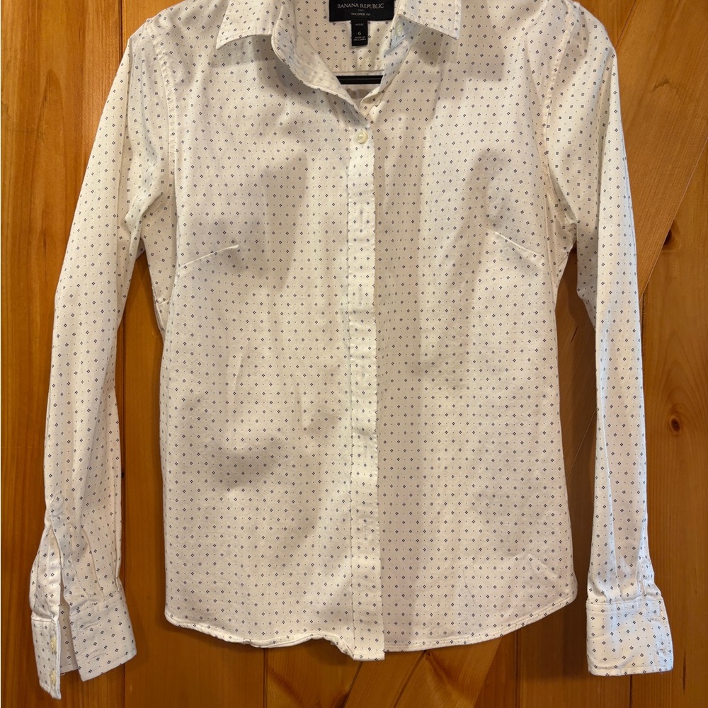 Banana Republic White Print Dress Shirt
